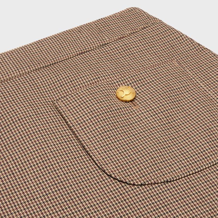 CELINE Bordeaux/Beige/Black Chelsea Trapeze Mini Skirt in Houndstooth Wool R0ZNN815