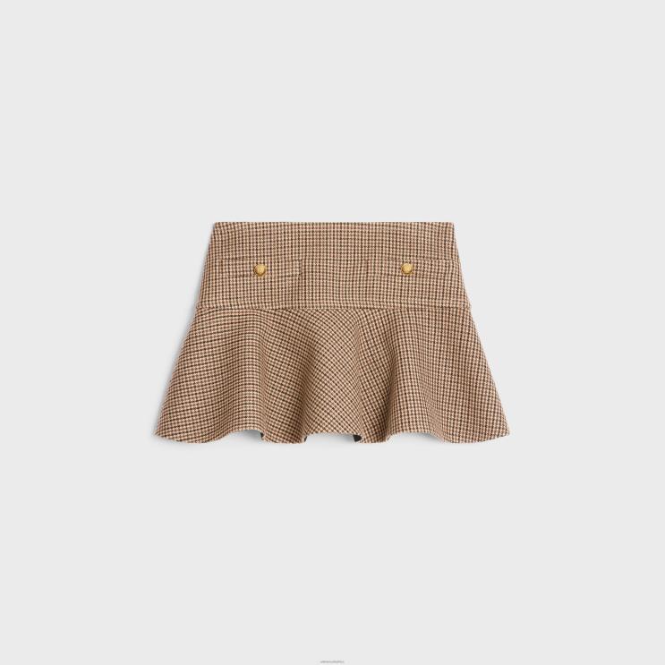 CELINE Bordeaux/Beige/Black Mini Skirt in Double Houndstooth Wool R0ZNN814