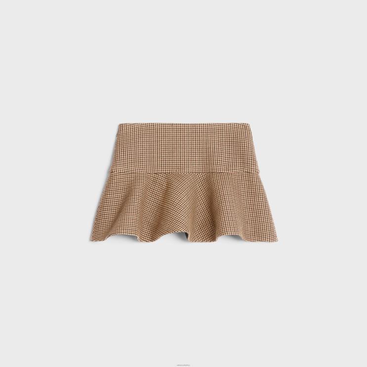 CELINE Bordeaux/Beige/Black Mini Skirt in Double Houndstooth Wool R0ZNN814