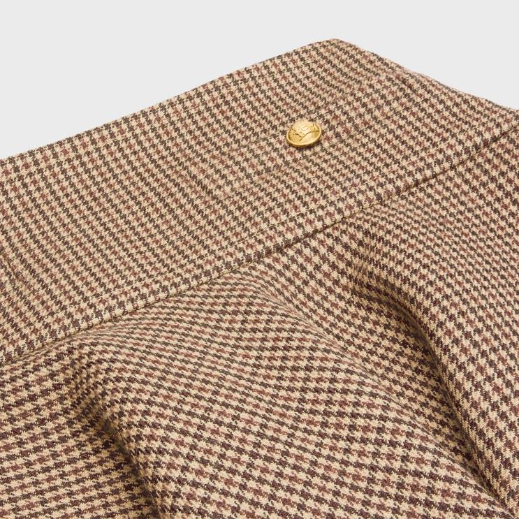 CELINE Bordeaux/Beige/Black Mini Skirt in Double Houndstooth Wool R0ZNN814