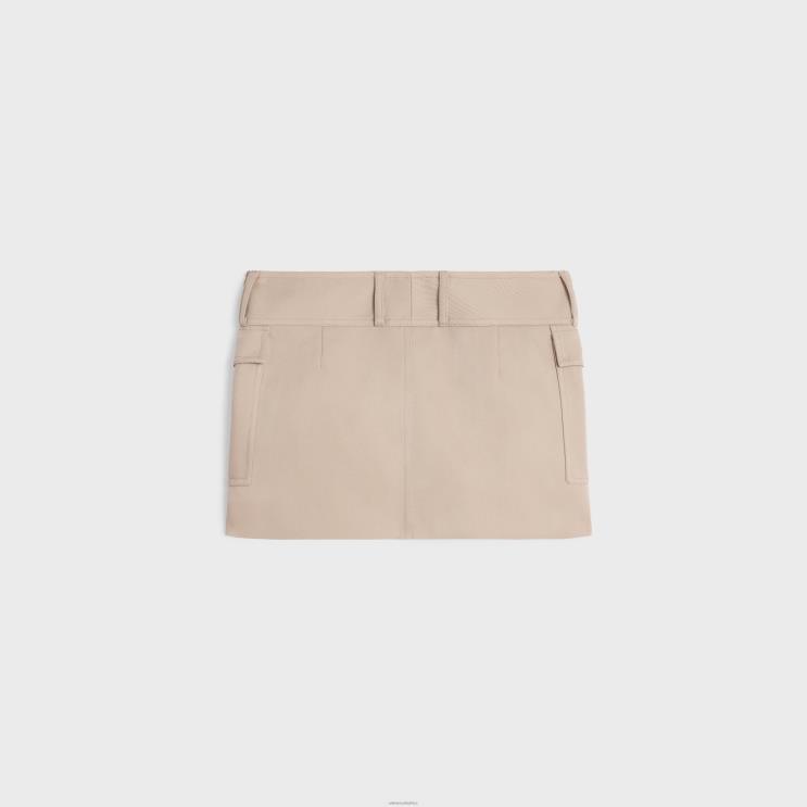 CELINE British Beige Military Trapeze Skirt in Diagonal Wool R0ZNN816