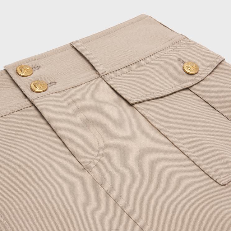 CELINE British Beige Military Trapeze Skirt in Diagonal Wool R0ZNN816
