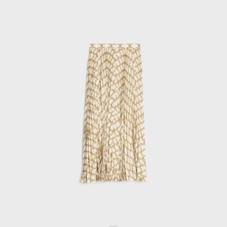 CELINE Creme/Or Sun-Pleated Skirt in Crepe De Chine R0ZNN811
