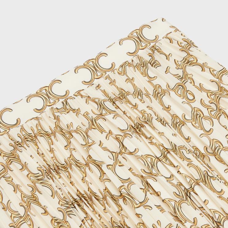 CELINE Creme/Or Sun-Pleated Skirt in Crepe De Chine R0ZNN811