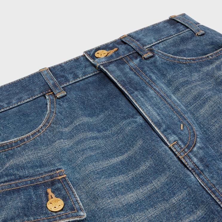 CELINE Dark Union Wash Cargo Mini Skirt in Denim R0ZNN823