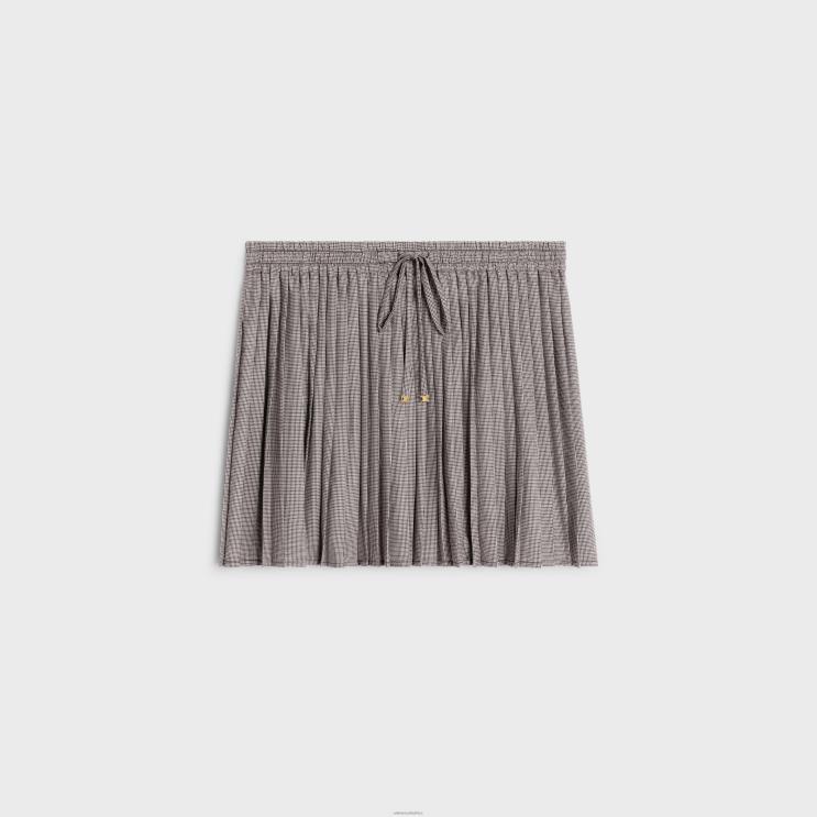 CELINE Ivoire/Ebene Pleated Pajama Mini Skirt in Wool & Silk R0ZNN825