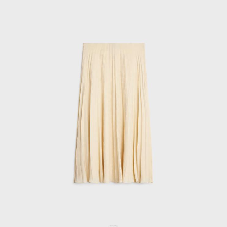 CELINE Metal Blanc Pleated Midi Skirt in Silk Jacquard R0ZNN812