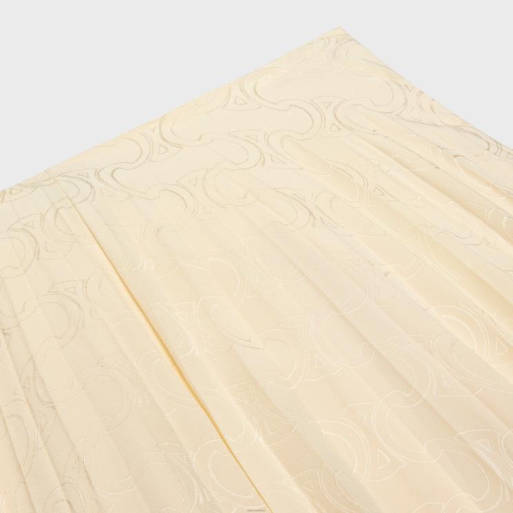 CELINE Metal Blanc Pleated Midi Skirt in Silk Jacquard R0ZNN812