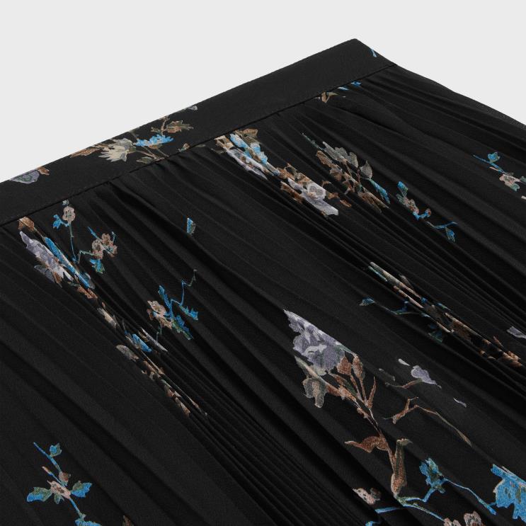 CELINE Noir/Bleu Skirt With Sunburst Pleats in Silk Georgette R0ZNN808