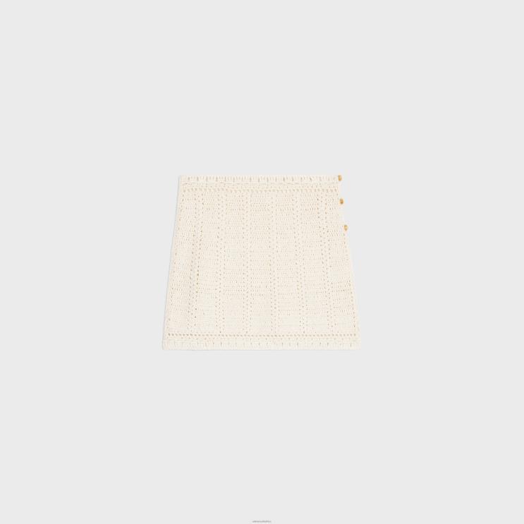 CELINE Off White Mini Skirt in Crocheted Cotton R0ZNN820