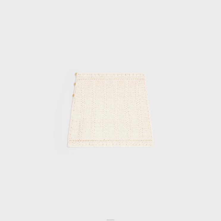 CELINE Off White Mini Skirt in Crocheted Cotton R0ZNN820