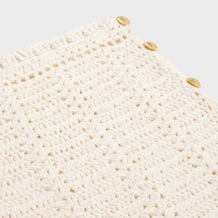 CELINE Off White Mini Skirt in Crocheted Cotton R0ZNN820