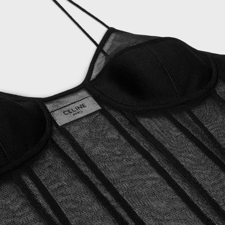 CELINE Black Corset Top in Silk Organza R0ZNN641