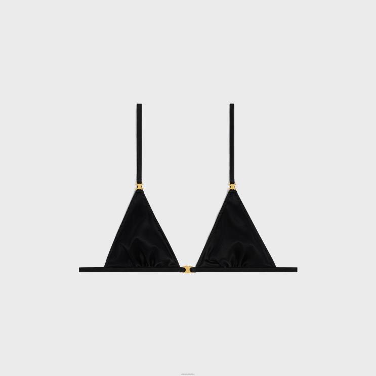 CELINE Black Triomphe Triangle Bra in Silk R0ZNN582