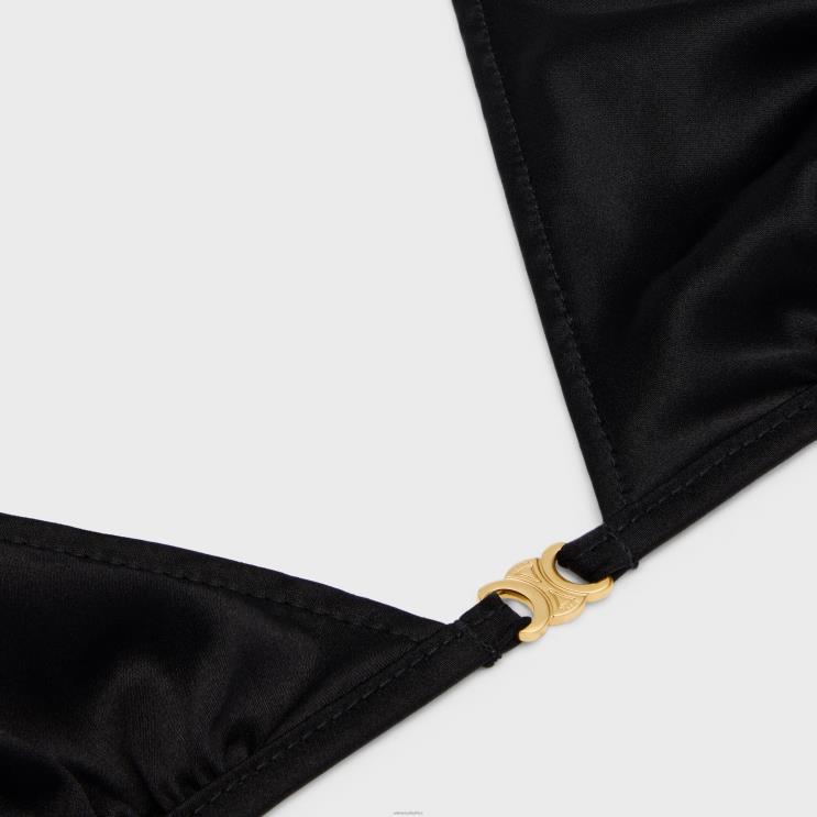 CELINE Black Triomphe Triangle Bra in Silk R0ZNN582