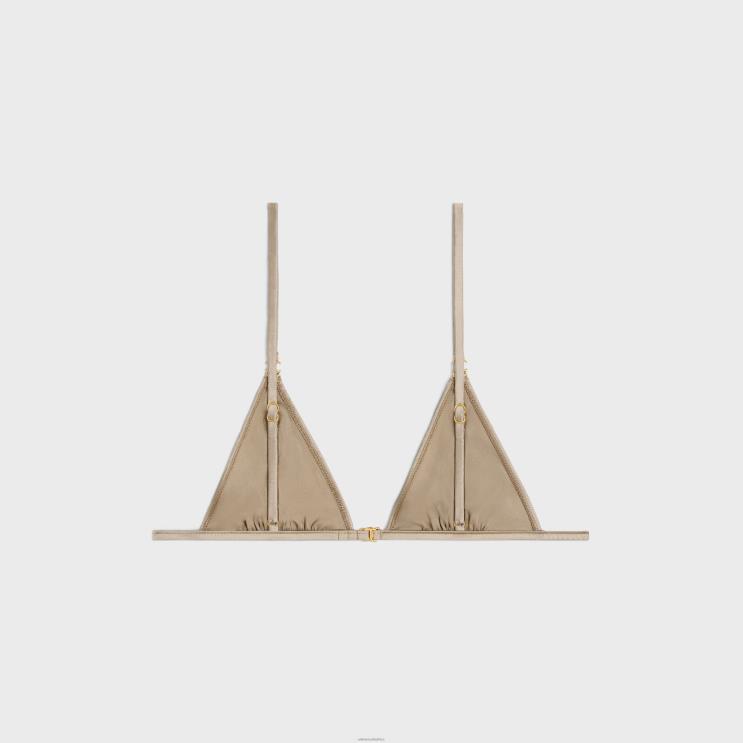 CELINE Off White/Rouge Profond Triomphe Triangle Bra in Silk R0ZNN583