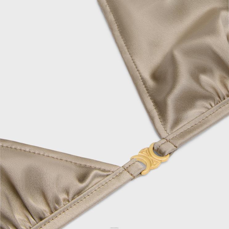 CELINE Off White/Rouge Profond Triomphe Triangle Bra in Silk R0ZNN583