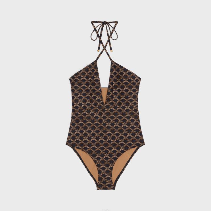 CELINE Toffee/Brown Swimsuit in Monogram Jersey R0ZNN897