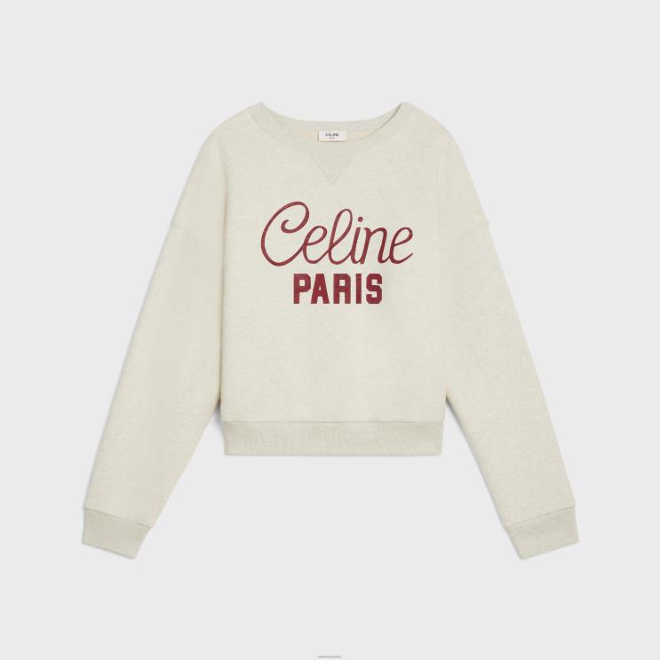CELINE Beige Melange/Burgundy Sweatshirt in Cotton Fleece R0ZNN671