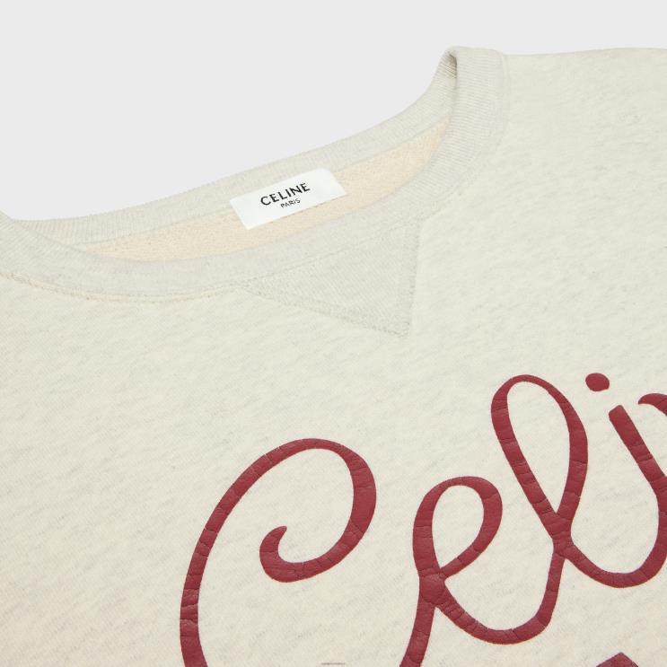 CELINE Beige Melange/Burgundy Sweatshirt in Cotton Fleece R0ZNN671