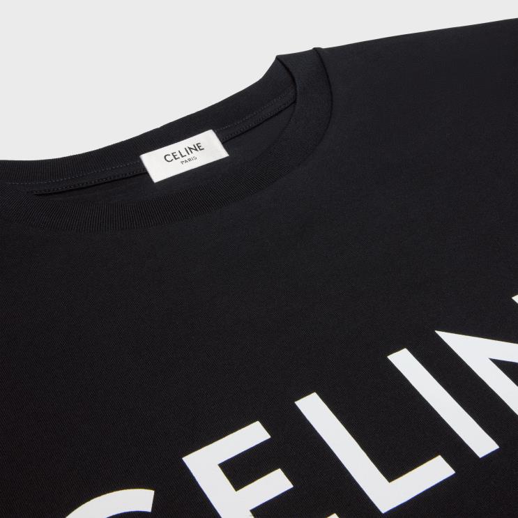 CELINE Black/White Loose T-Shirt in Cotton Jersey R0ZNN778