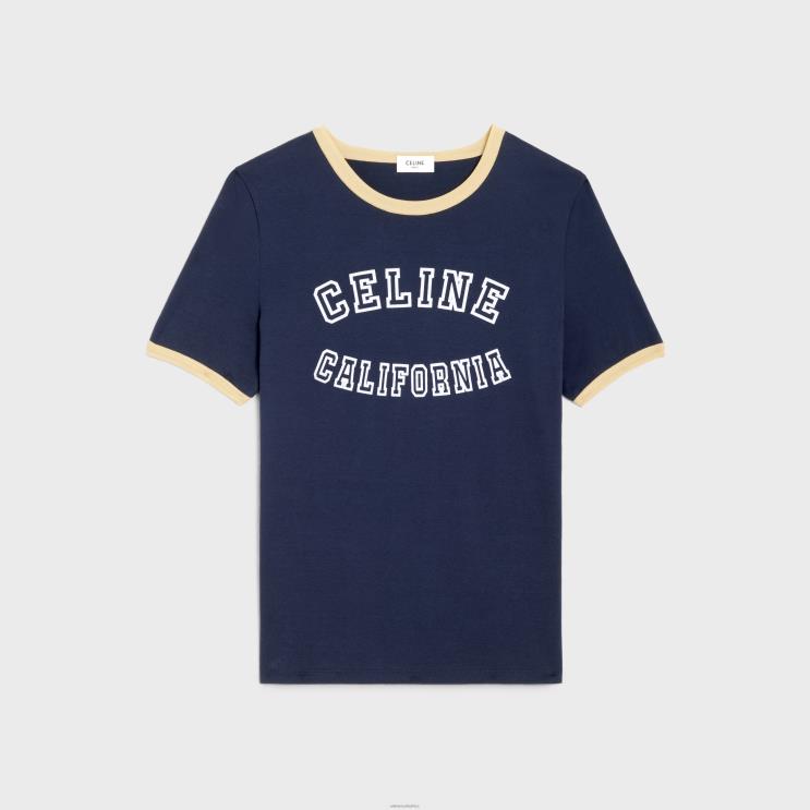 CELINE Bleu Nuit/Lemon Pie/Off Wh California 70'S T-Shirt in Cotton Jersey R0ZNN776