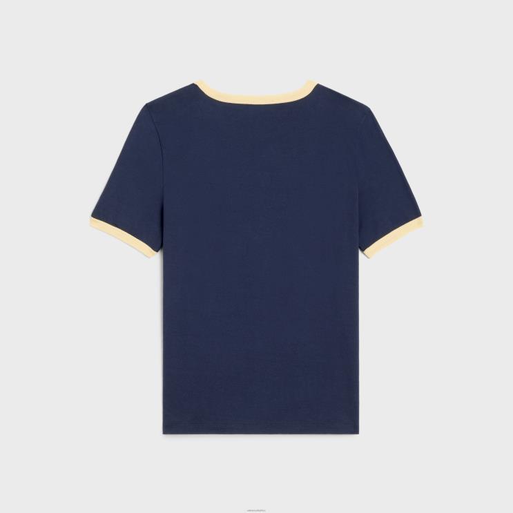 CELINE Bleu Nuit/Lemon Pie/Off Wh California 70'S T-Shirt in Cotton Jersey R0ZNN776