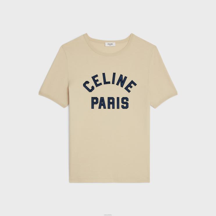 CELINE Champagne Fonce/Navy Paris 70'S T-Shirt in Cotton Jersey R0ZNN676