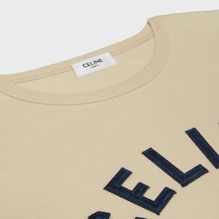 CELINE Champagne Fonce/Navy Paris 70'S T-Shirt in Cotton Jersey R0ZNN676