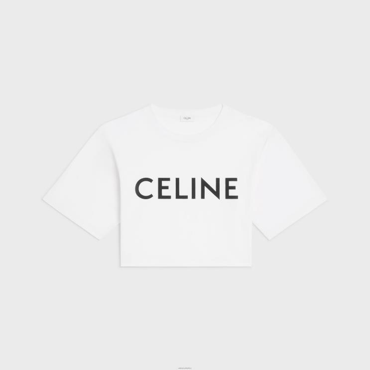 CELINE Ecru/Black Cropped T-Shirt in Cotton Jersey R0ZNN784