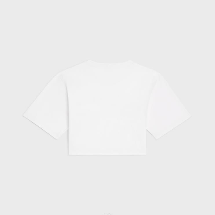 CELINE Ecru/Black Cropped T-Shirt in Cotton Jersey R0ZNN784