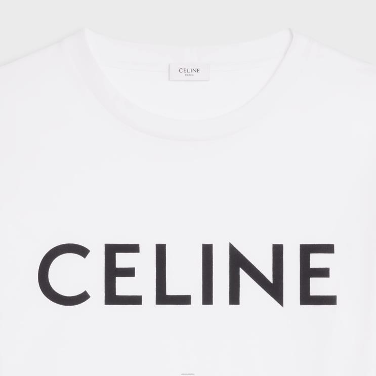 CELINE Ecru/Black Cropped T-Shirt in Cotton Jersey R0ZNN784