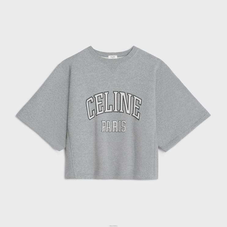 CELINE Grey/Black/Off White Paris Loose Sweatshirt in Cotton Fleece R0ZNN672