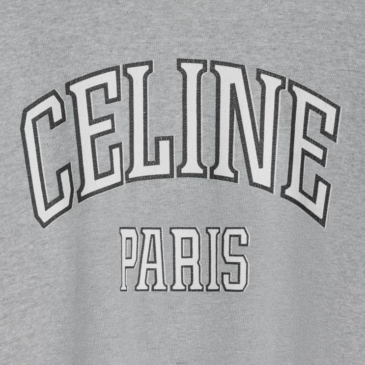 CELINE Grey/Black/Off White Paris Loose Sweatshirt in Cotton Fleece R0ZNN672