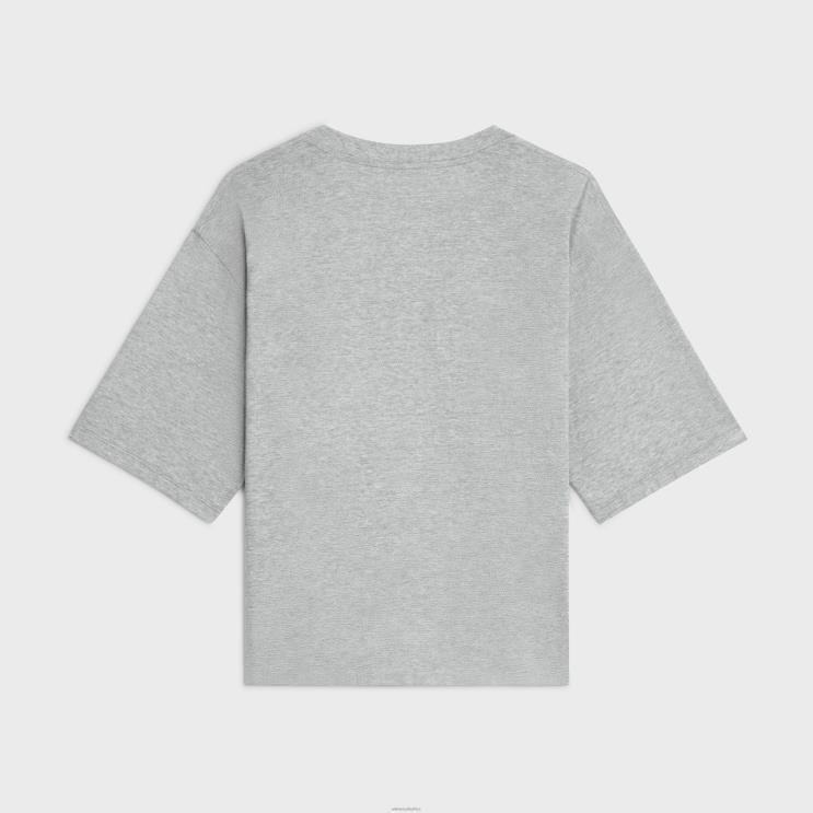 CELINE Grey Melange/Burgundy Paris T-Shirt in Cotton Jersey R0ZNN772