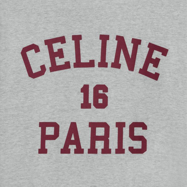 CELINE Grey Melange/Burgundy Paris T-Shirt in Cotton Jersey R0ZNN772
