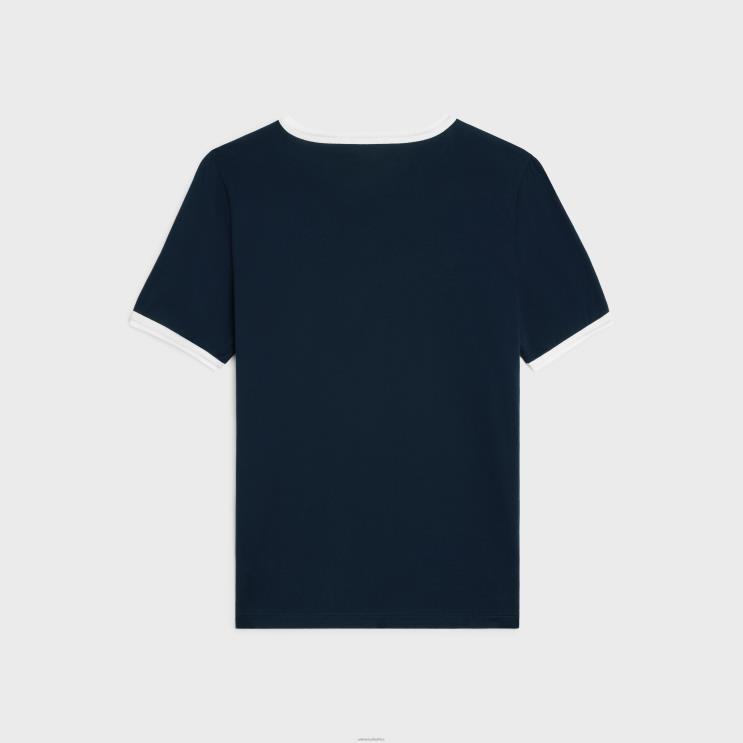 CELINE Navy/Off White Paris T-Shirt in Cotton Jersey R0ZNN674