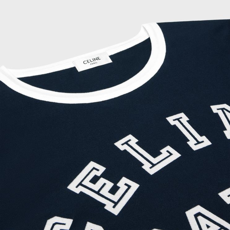 CELINE Navy/Off White Paris T-Shirt in Cotton Jersey R0ZNN674