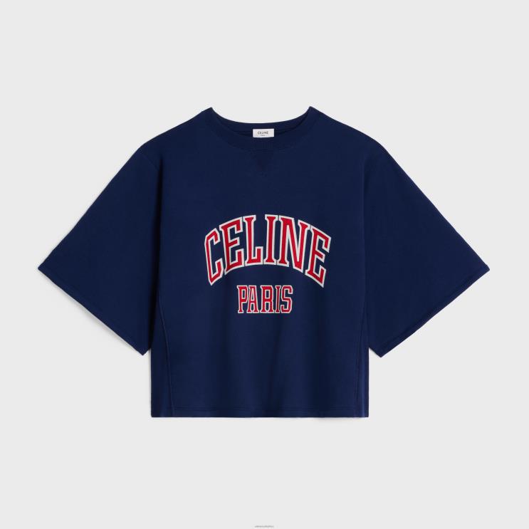 CELINE Navy/Red/Off White Paris Loose Sweatshirt in Cotton Fleece R0ZNN600