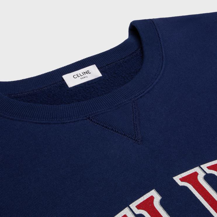 CELINE Navy/Red/Off White Paris Loose Sweatshirt in Cotton Fleece R0ZNN600