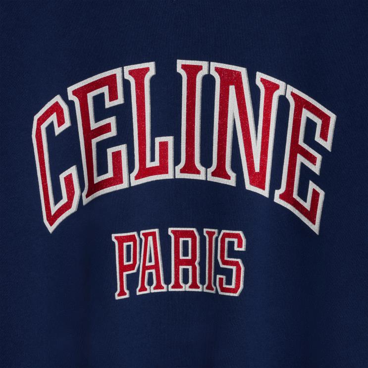 CELINE Navy/Red/Off White Paris Loose Sweatshirt in Cotton Fleece R0ZNN600
