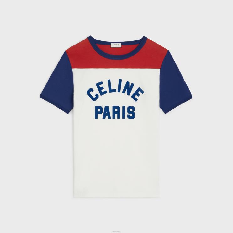 CELINE Off White/Bleu Berlin/Deep Paris 70'S T-Shirt in Cotton Jersey R0ZNN774