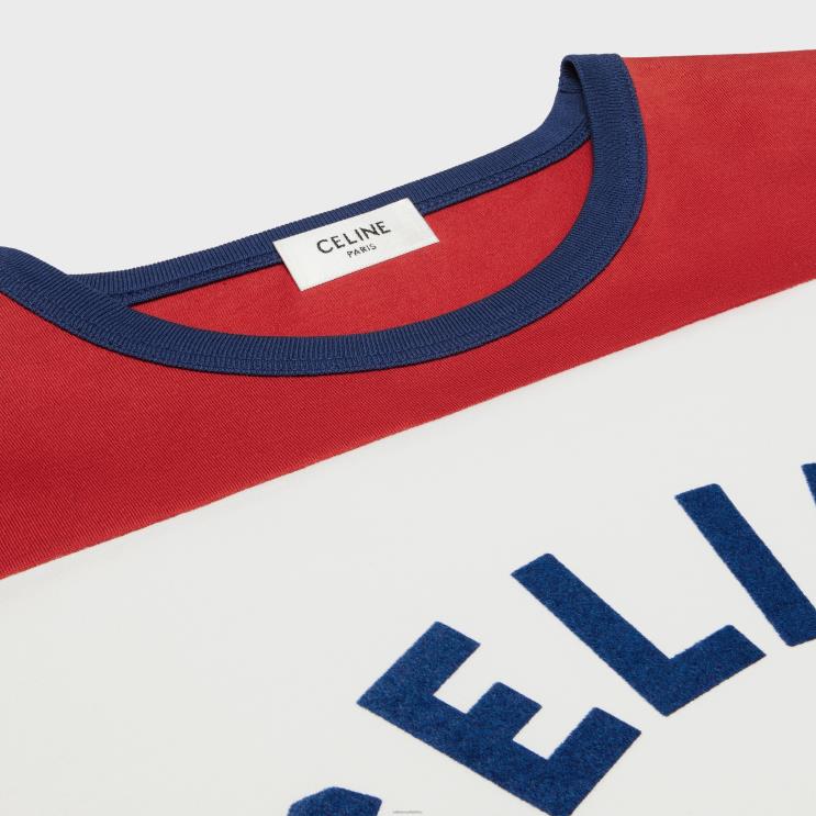 CELINE Off White/Bleu Berlin/Deep Paris 70'S T-Shirt in Cotton Jersey R0ZNN774