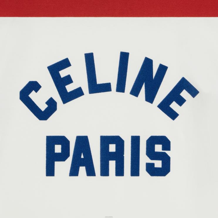CELINE Off White/Bleu Berlin/Deep Paris 70'S T-Shirt in Cotton Jersey R0ZNN774