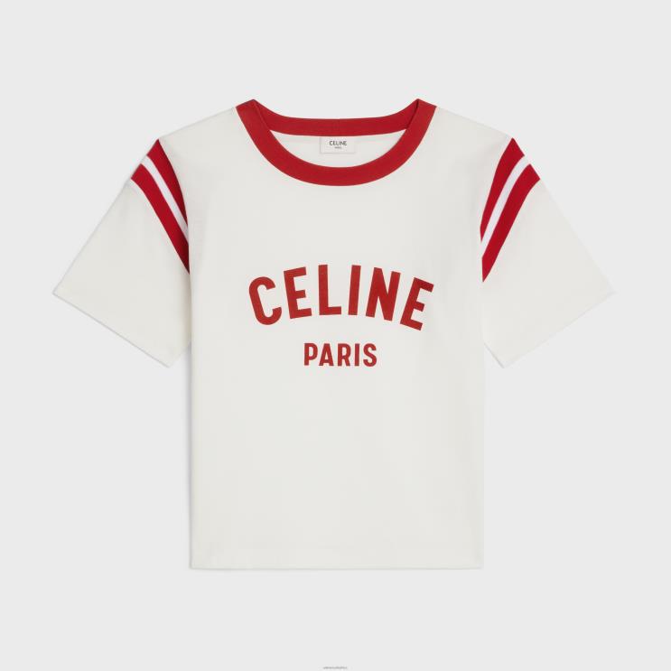 CELINE Off White/Deep Red Paris Boxy T-Shirt in Cotton Jersey R0ZNN777