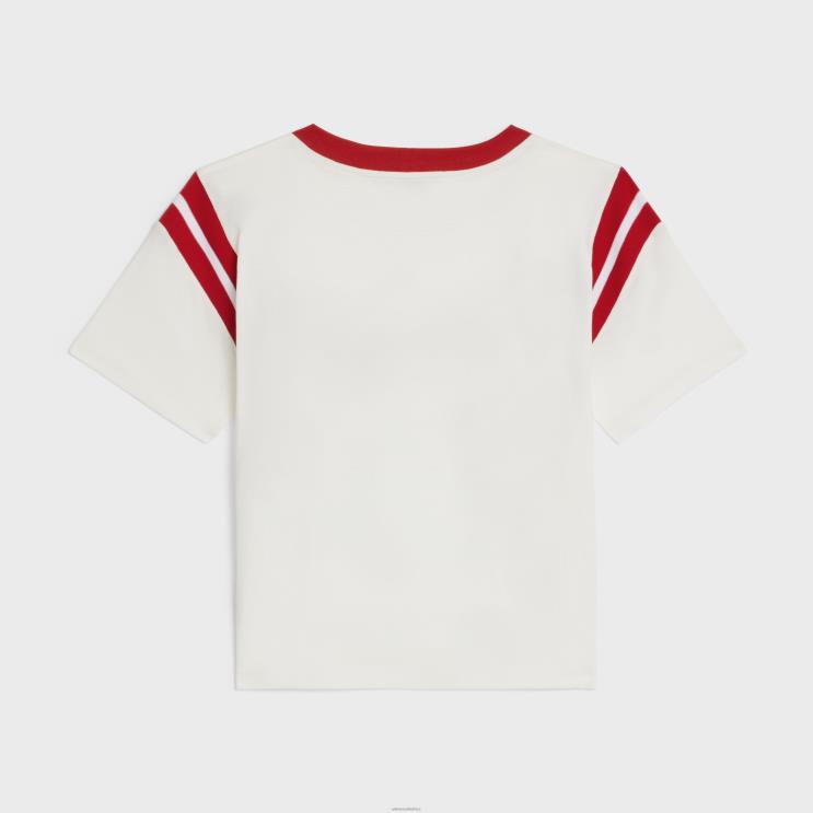 CELINE Off White/Deep Red Paris Boxy T-Shirt in Cotton Jersey R0ZNN777