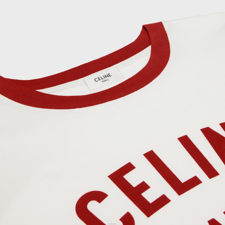 CELINE Off White/Deep Red Paris Boxy T-Shirt in Cotton Jersey R0ZNN777