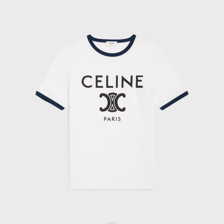 CELINE Off White/Navy/Black Paris T-Shirt in Cotton Jersey R0ZNN773