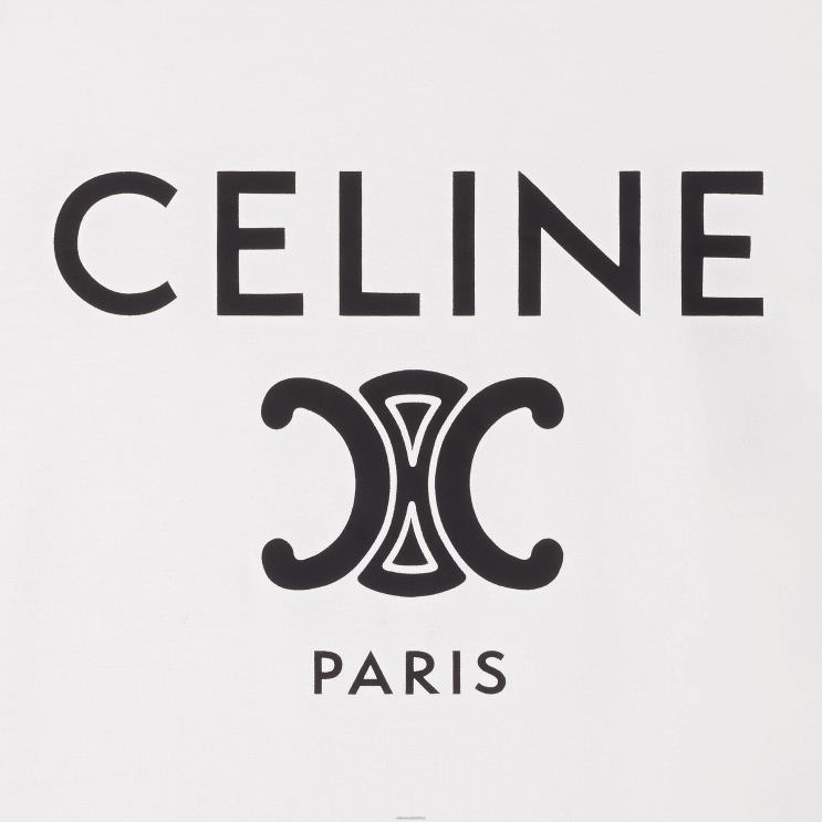 CELINE Off White/Navy/Black Paris T-Shirt in Cotton Jersey R0ZNN773