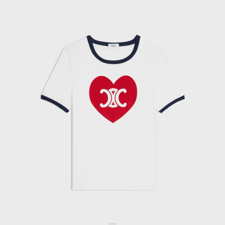 CELINE Off White/Navy/Red Heart Triomphe T-Shirt in Cotton Jersey R0ZNN677